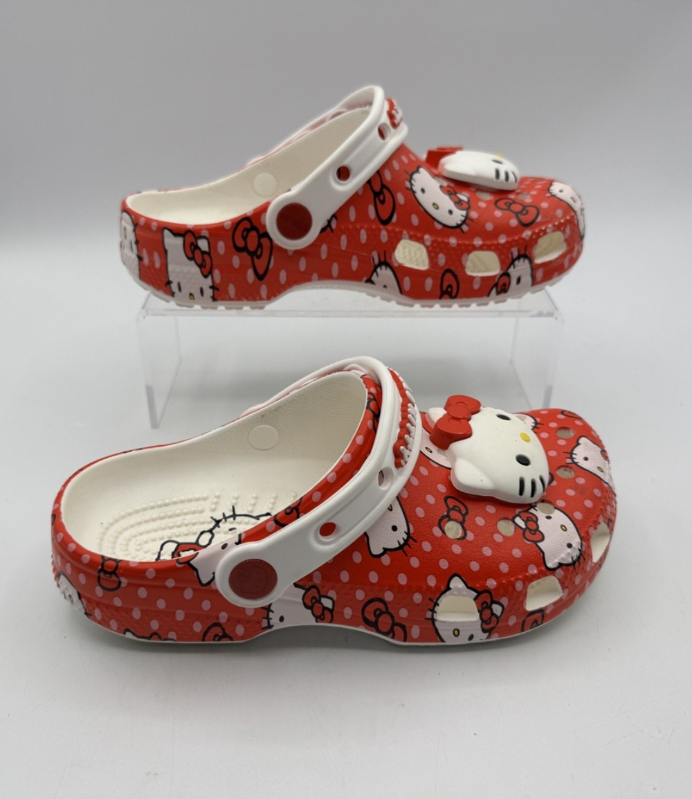 Hello Kitty Crocs Classic Clog Kids Children’s Size 2 Red White Sanrio Pre-owned